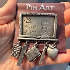 Signed JJ ‘Teacher Chalkboard’ Dangle Pin – New Old Stock – Boutique Card – 2.5